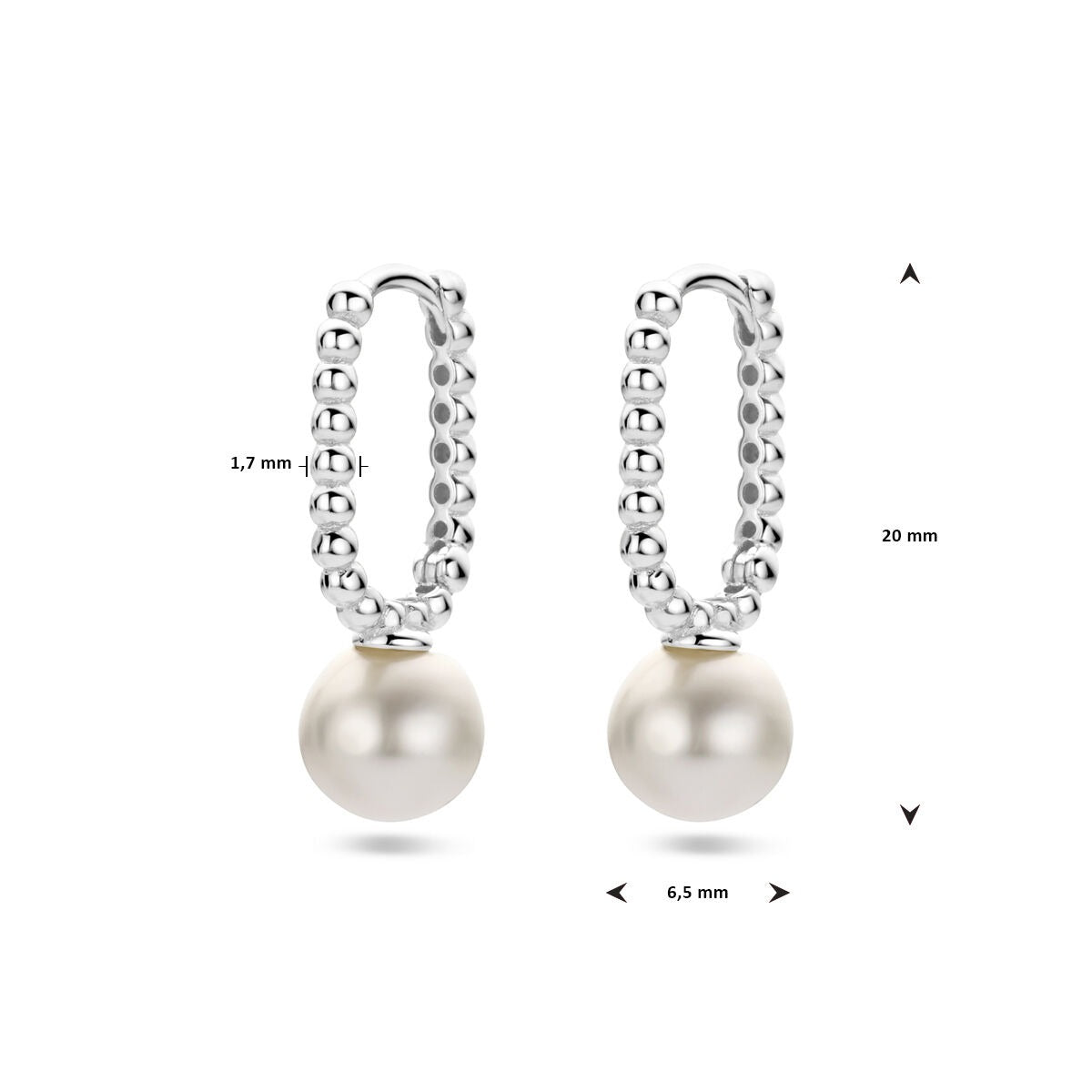 Orecchini a cerchio da donna in argento con perla sintetica – rodiato 20 mm