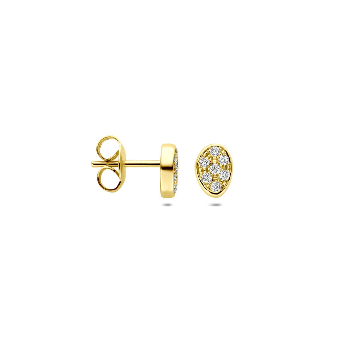 orecchini a bottone in oro giallo 14k con diamante incastonato a pavé