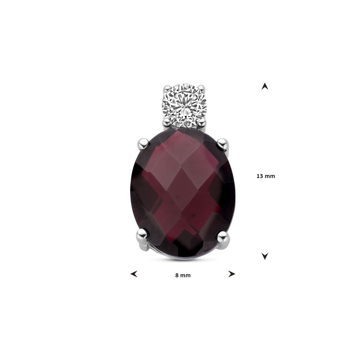 Ciondolo in argento con granato e zirconia – argento 925 rodiato, 13 x 8 mm