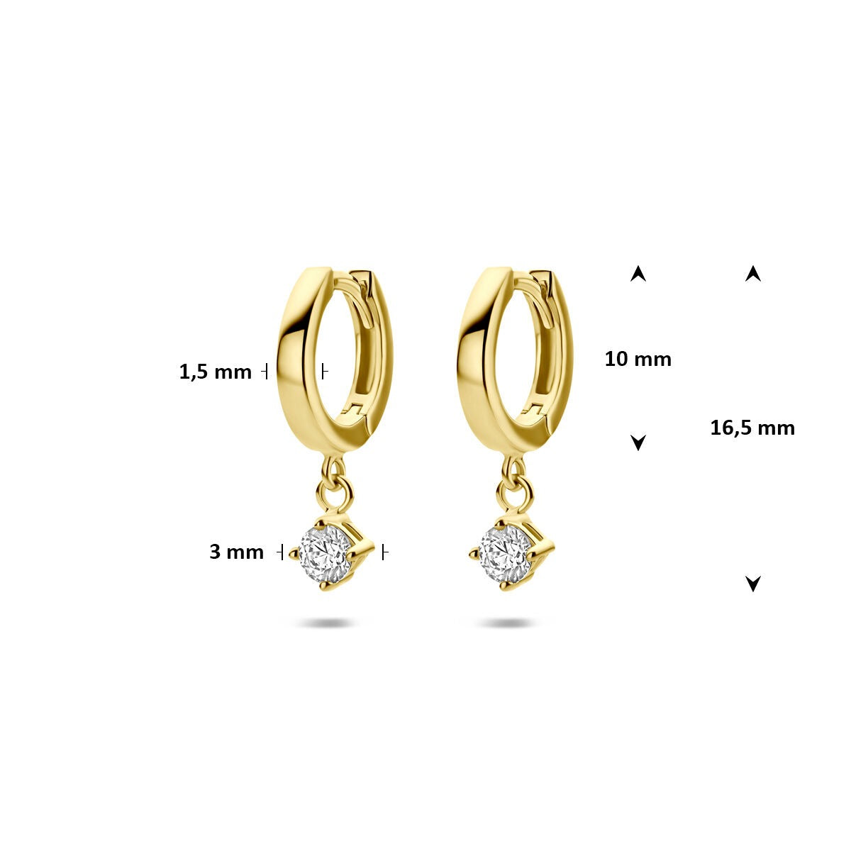 Cerchi orecchini in oro giallo 14k con zirconia