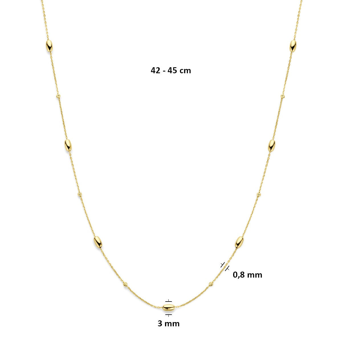 Collana in oro giallo 14k con sferette e bastoncini