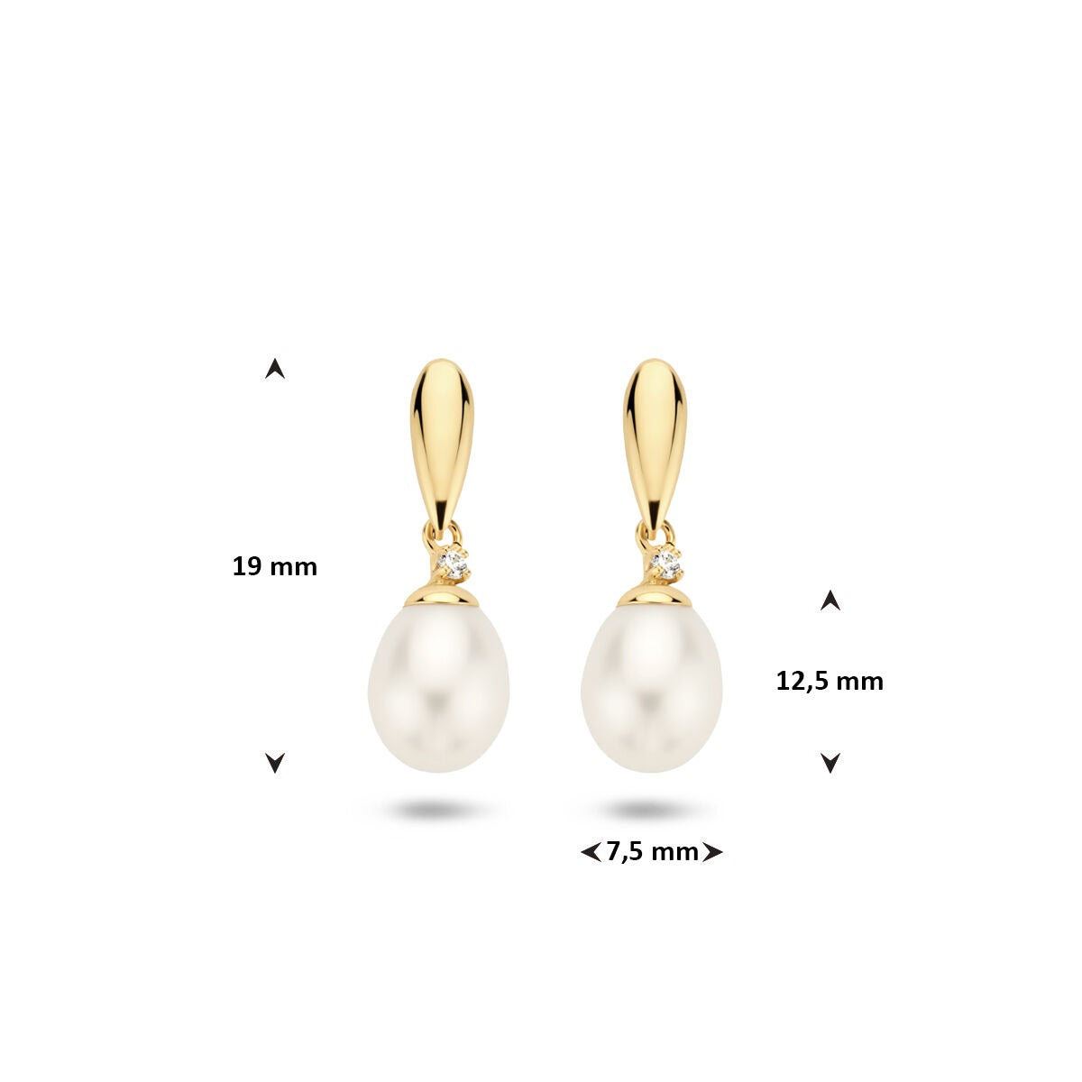 Orecchini pendenti color oro giallo 9k con perla d'acqua dolce e zirconi – Donna