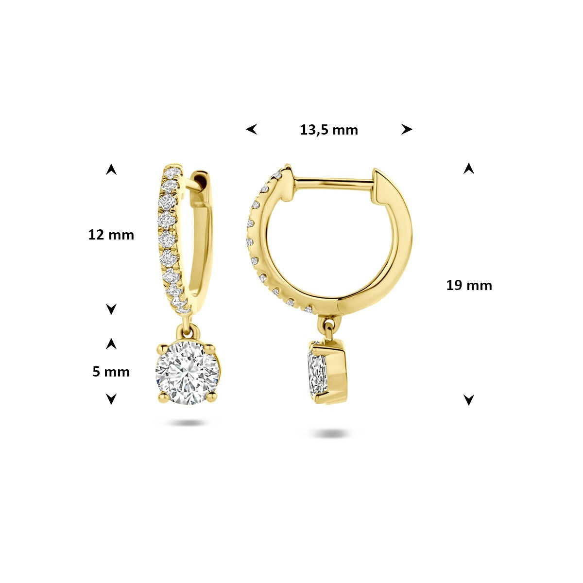 Orecchini a cerchio in oro giallo 14k con diamante lab grown 2.48 ct