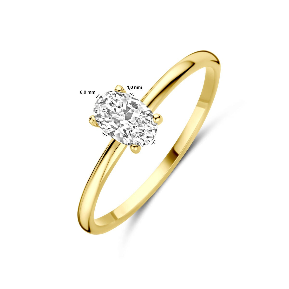 Anello in oro con zirconia – taglio ovale, oro giallo 9k