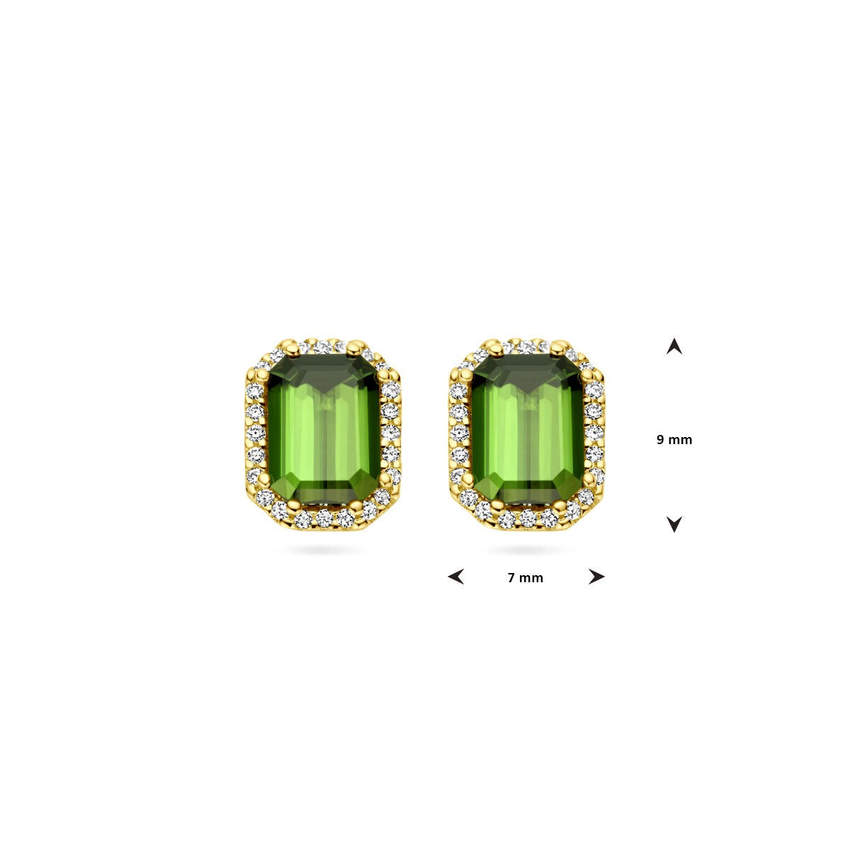 orecchini a bottone in oro giallo 14k con tormalina e diamante