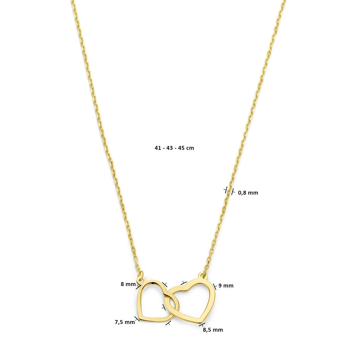 Collana da donna in oro 14k con due cuoricini – 45 cm