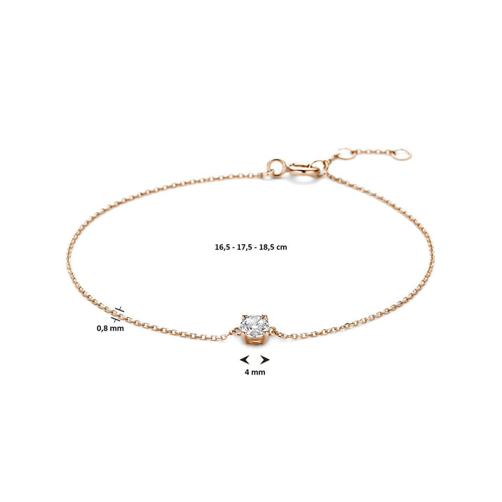 14k rosegouden dames armband met zirkonia – anker schakel 16.5–18.5 cm