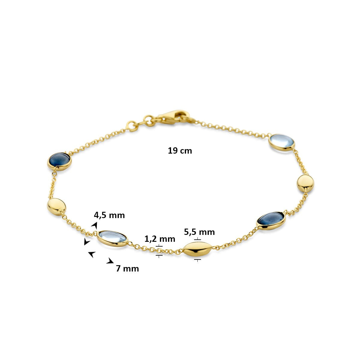 Bracciale in oro giallo 14k con topazio sky blue e topazio london blue