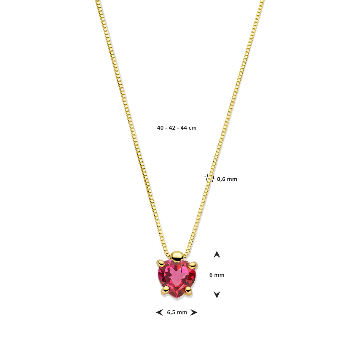 Collana in oro giallo 14k con topazio rosa a forma di cuore