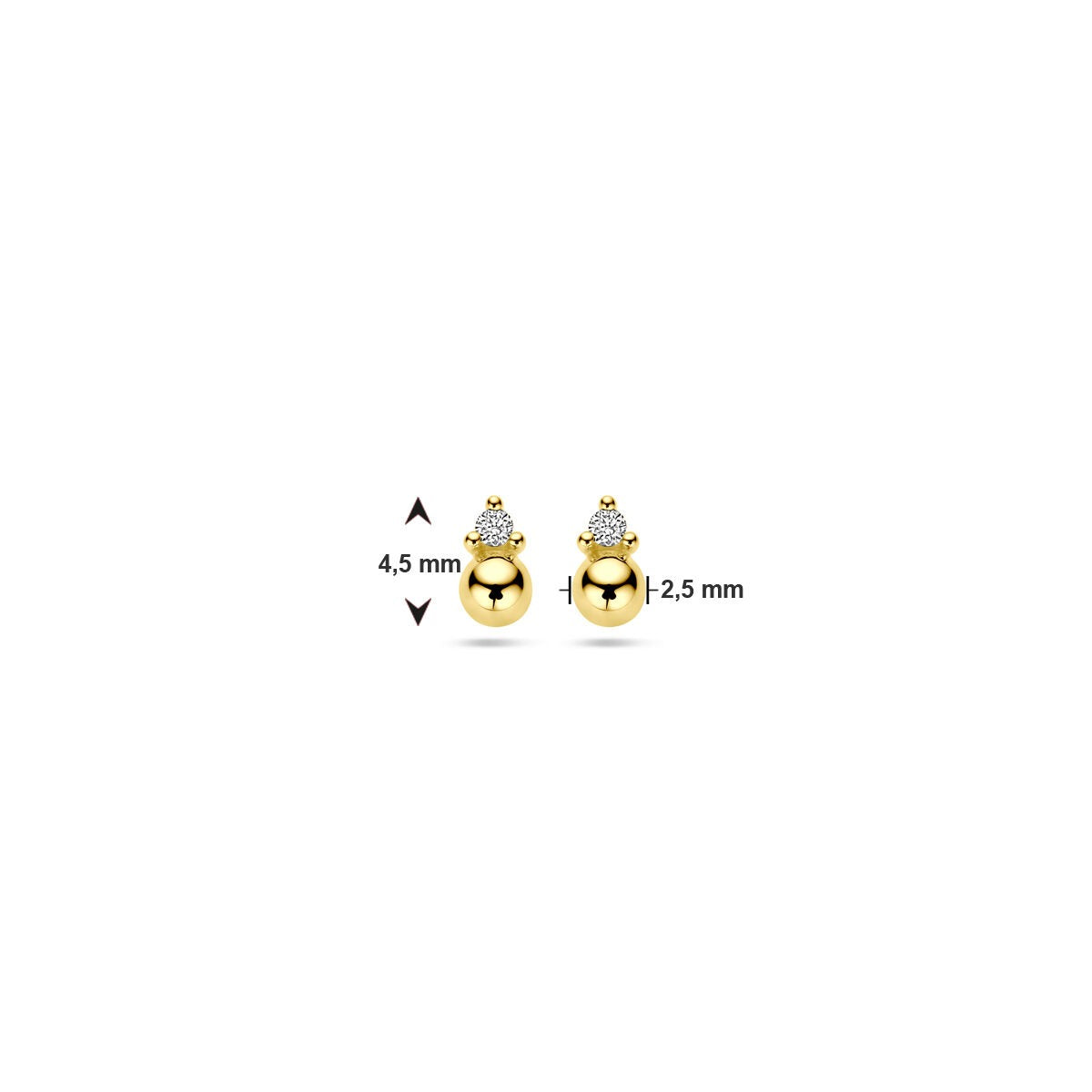 Orecchini a bottone in oro giallo 14k con sfera e diamante
