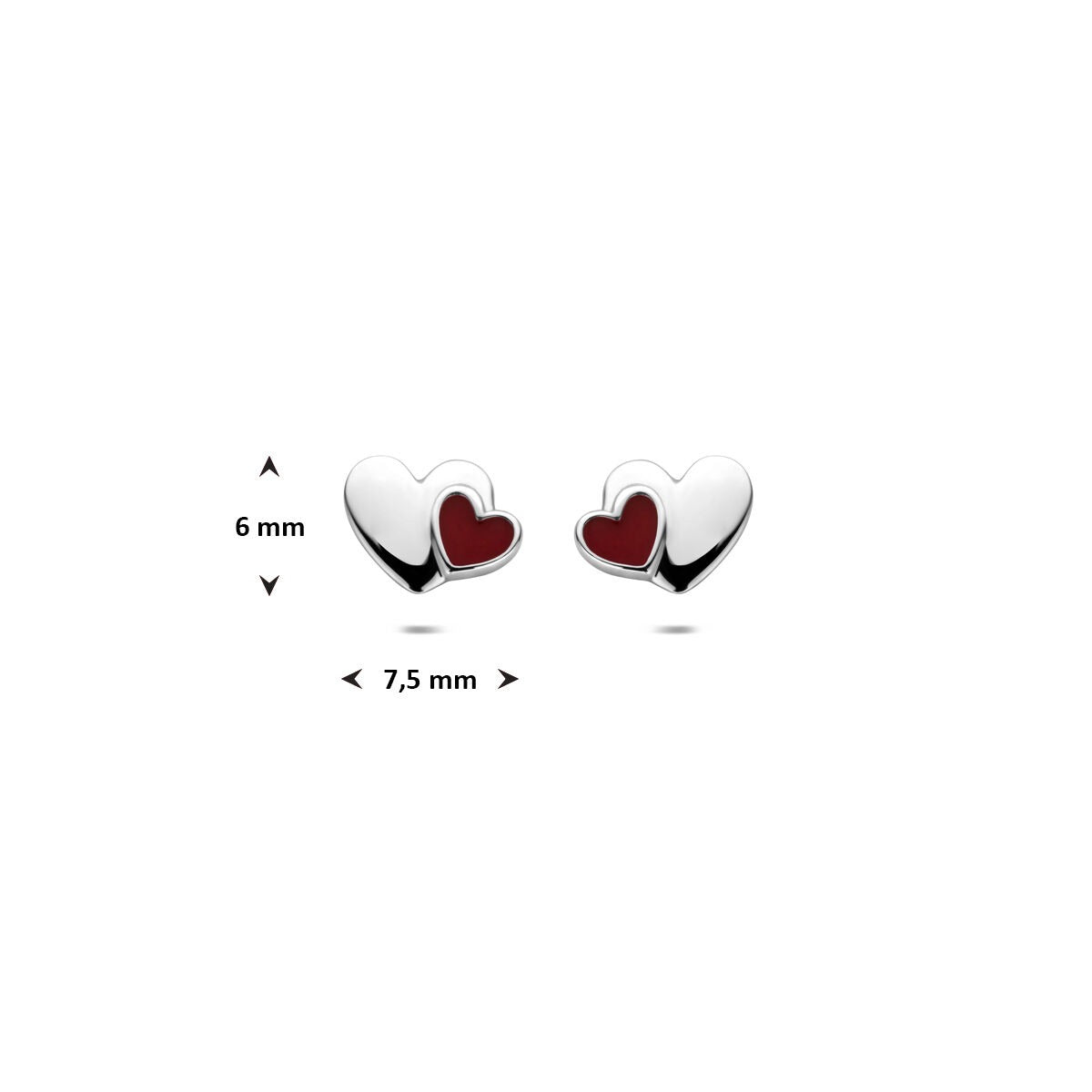 Orecchini a bottone per bambini a forma di cuore in argento – argento 925 rodiato con smalto rosso