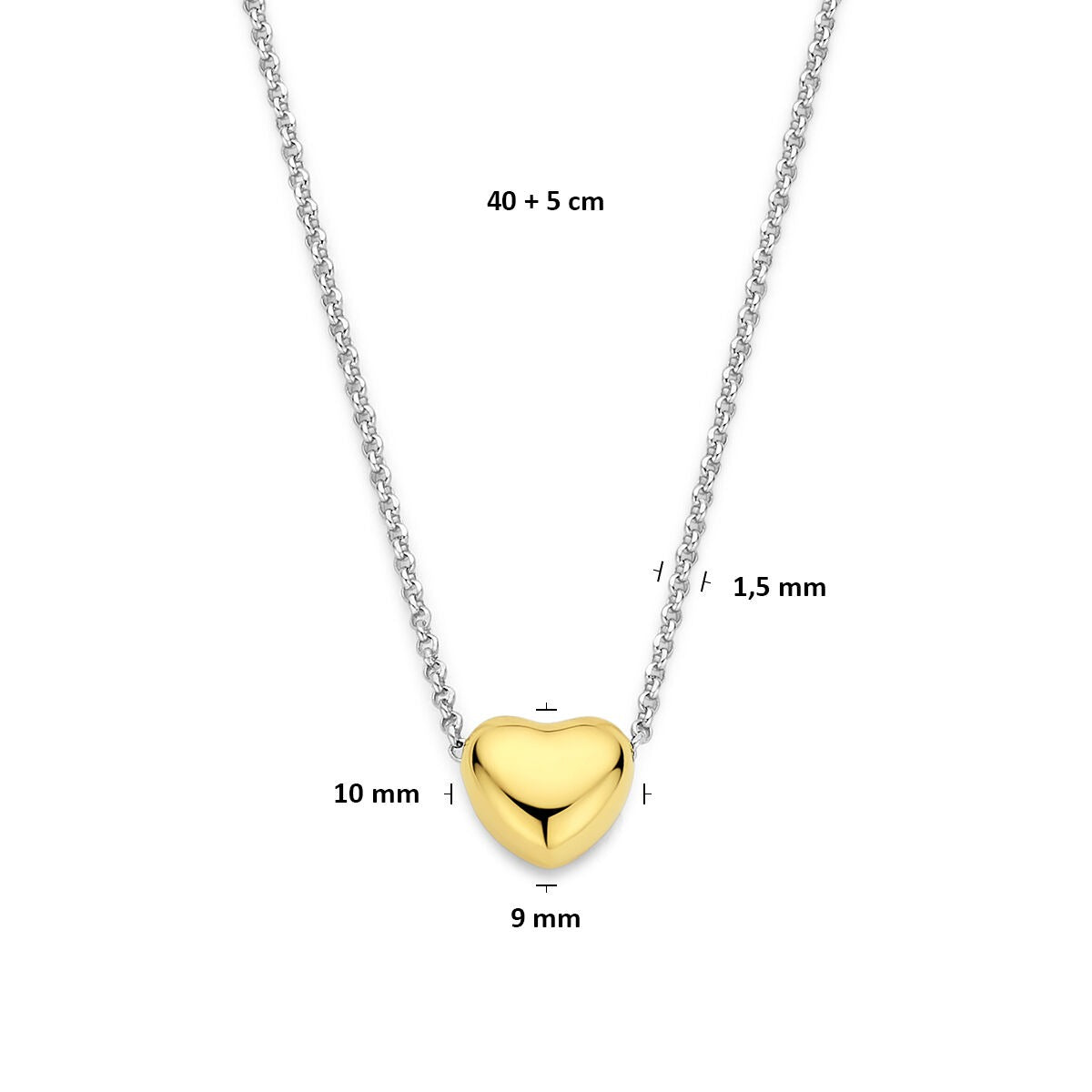 Collana in argento rodiato con cuoricino dorato