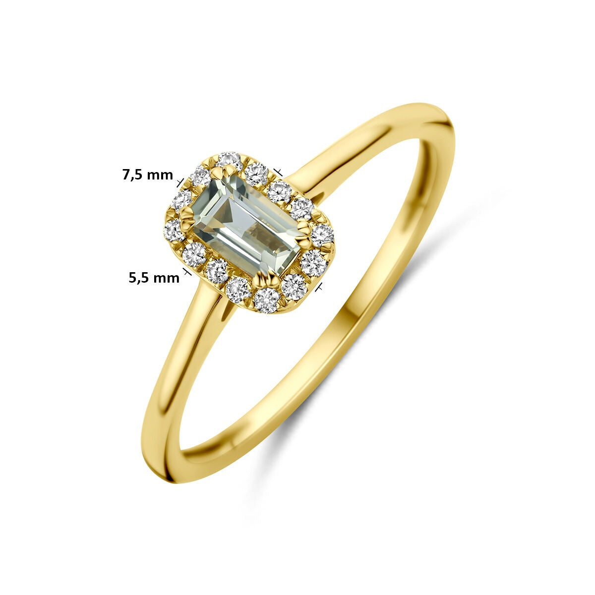 Anello entourage in oro giallo 14k con ametista verde e diamante lab grown
