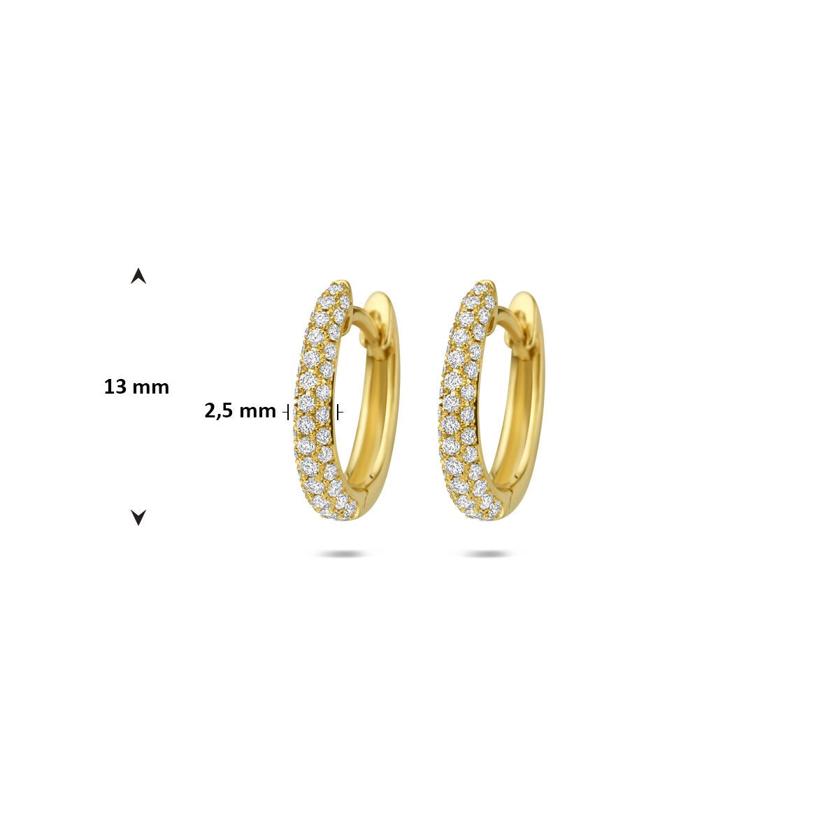 Creole in oro giallo 14k con fila di diamanti