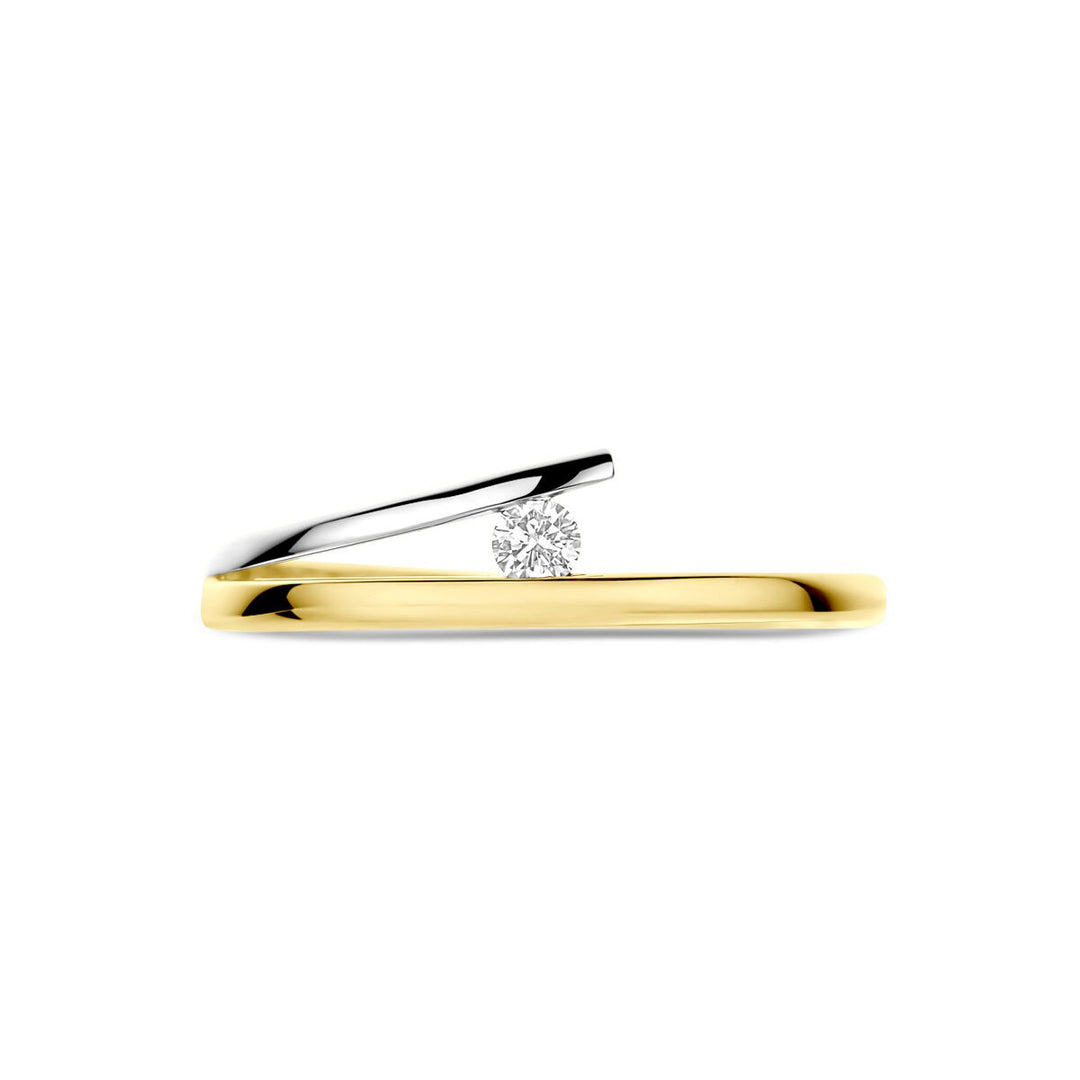 Bicolor gouden damesring met diamant – 14k geel- en witgoud