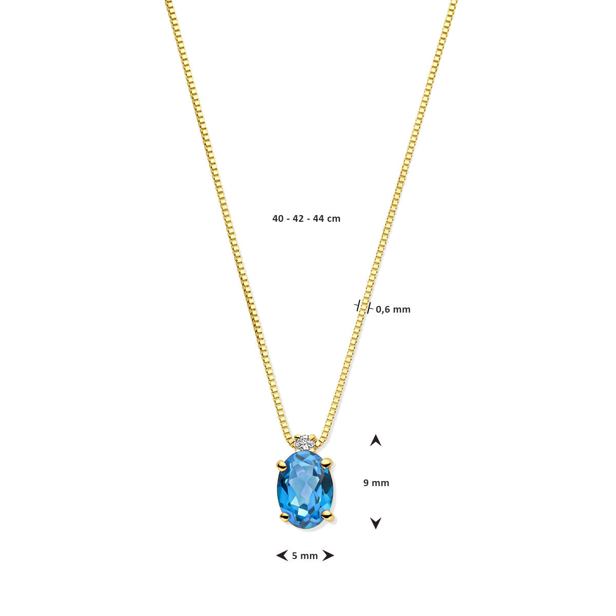Collana in oro giallo 14k con topazio London Blue e diamante