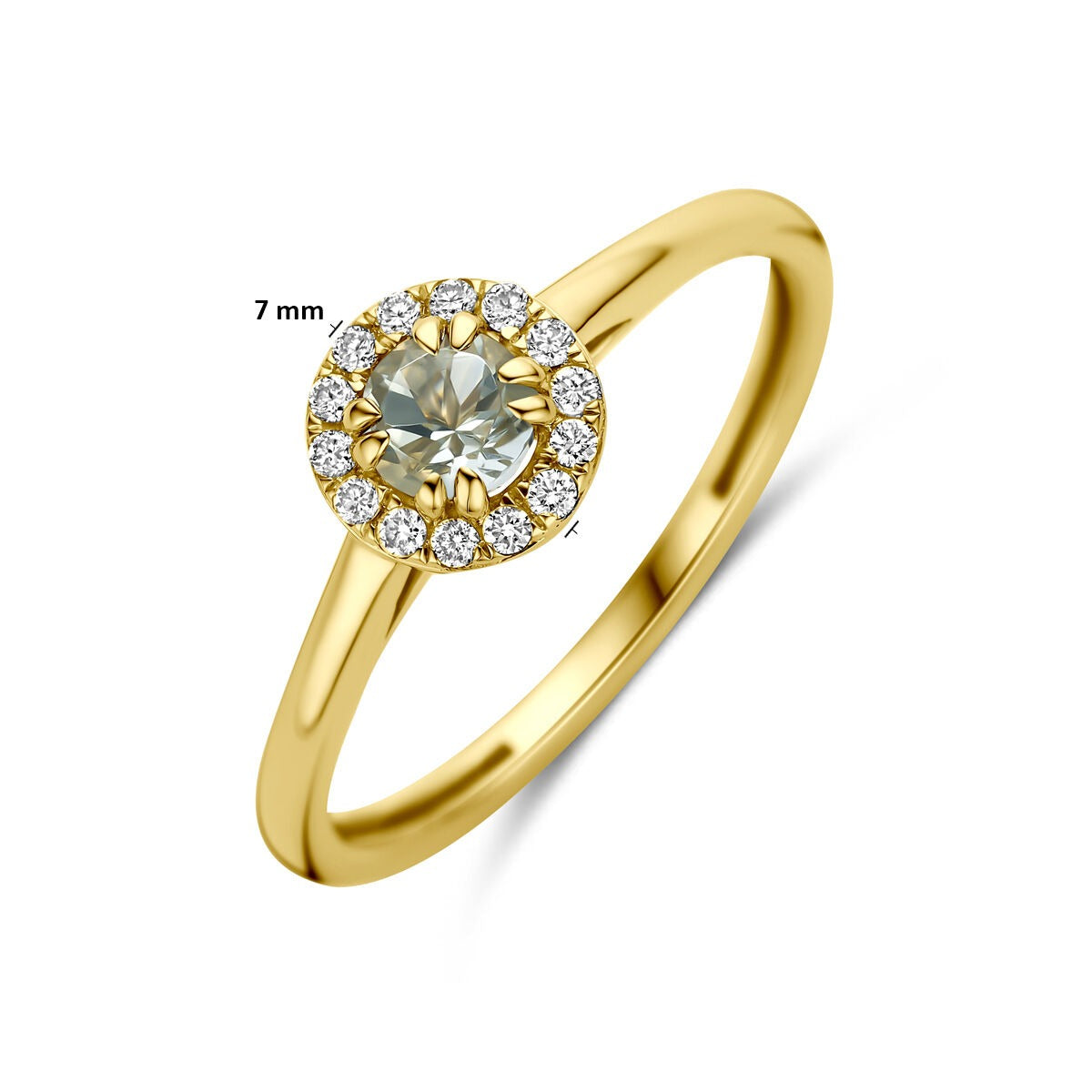 Anello in oro giallo 14k con ametista verde e diamante lab grown