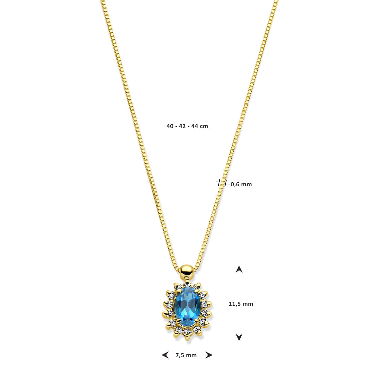 Collana in oro giallo 14k con topazio London Blue e diamante