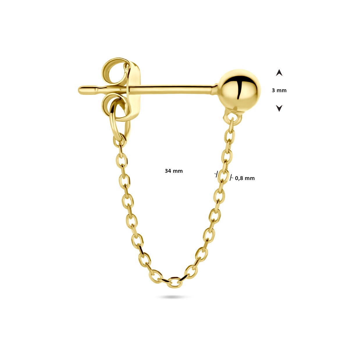 Orecchino a perno in oro giallo 14k con sferetta – venduto singolarmente