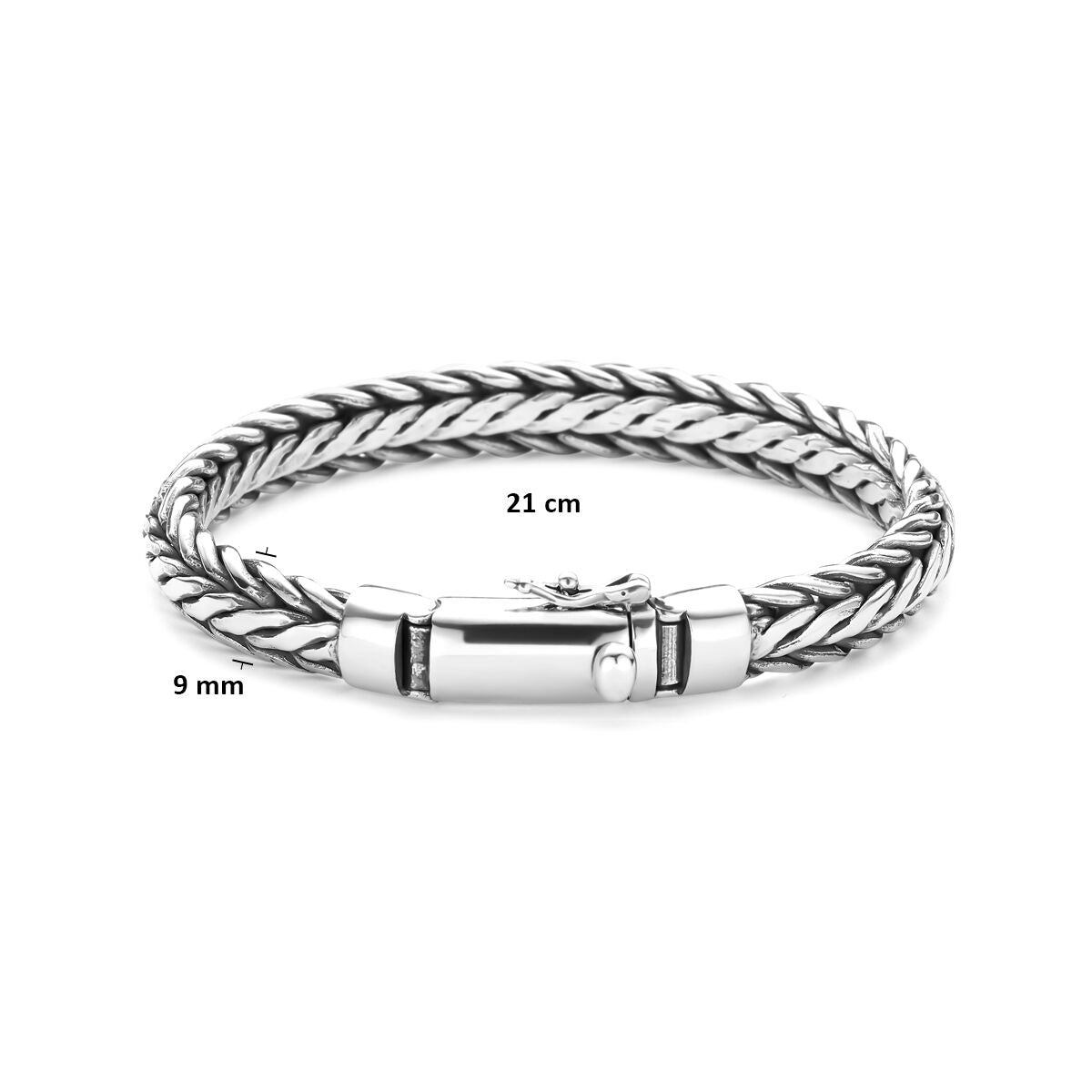 Bracciale da uomo in argento ossidato - maglia a coda di volpe 9 mm