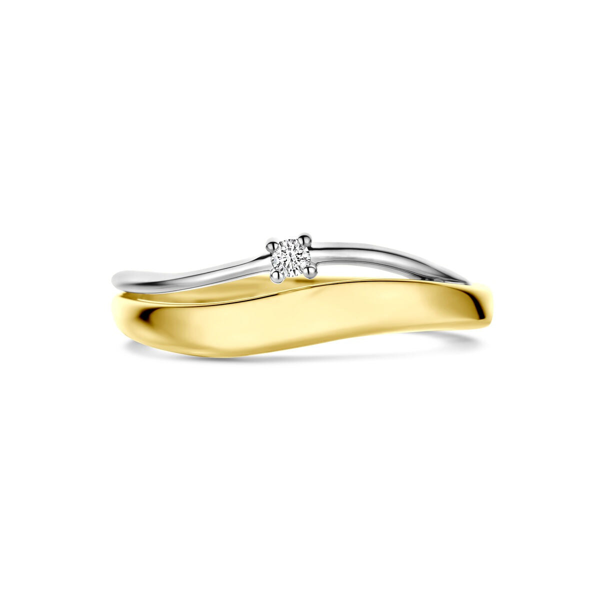 anello bicolore oro giallo e oro bianco 14K con diamante