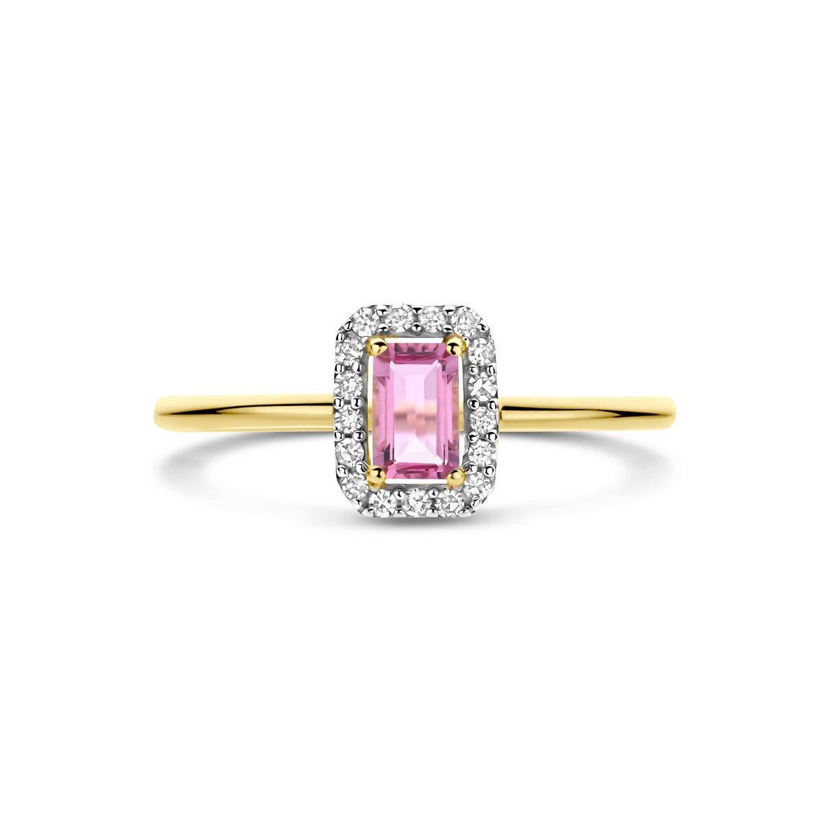 Anello da donna in oro con tormalina rosa e diamante – 14k oro giallo