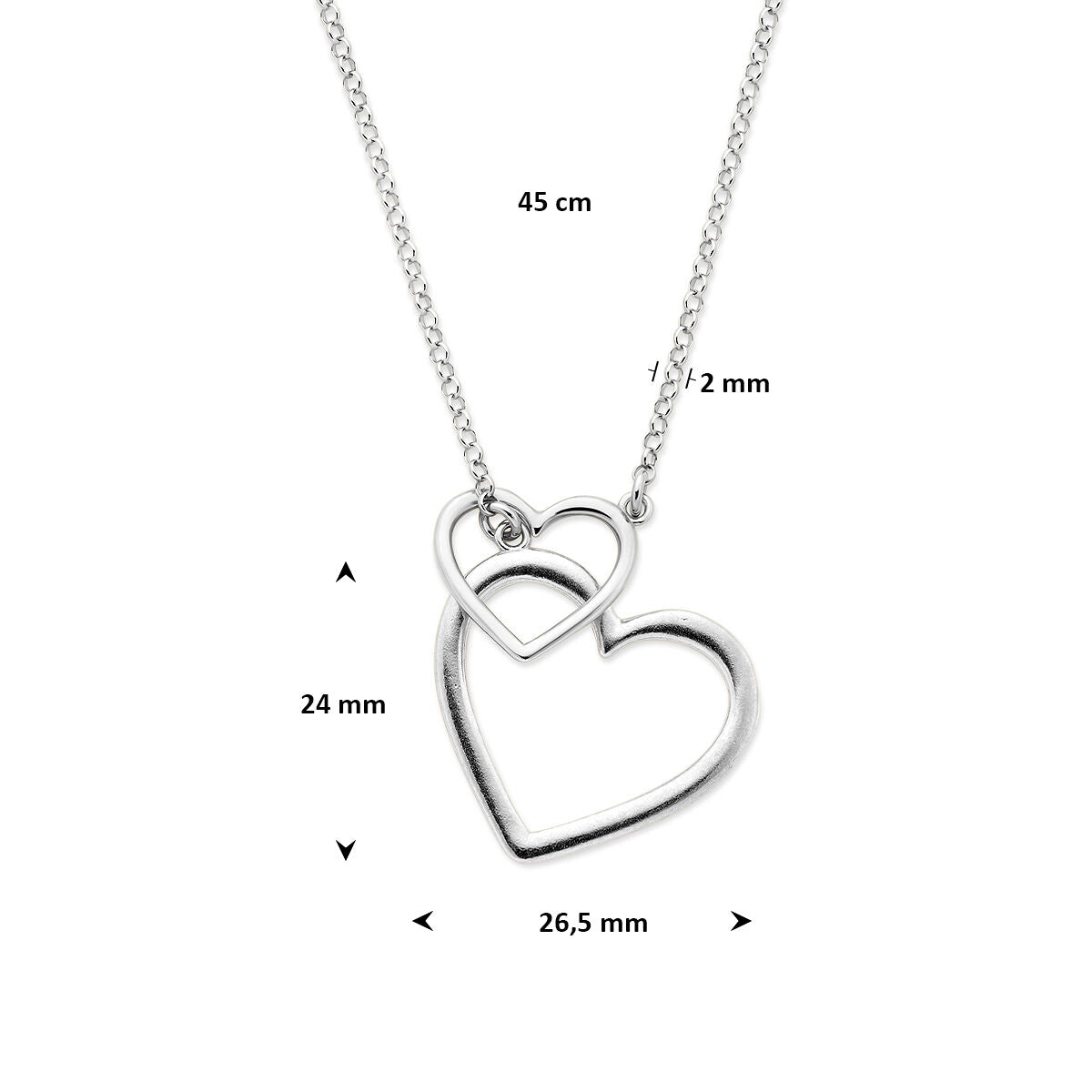 Collana in argento 925 rodiato con doppio cuoricino