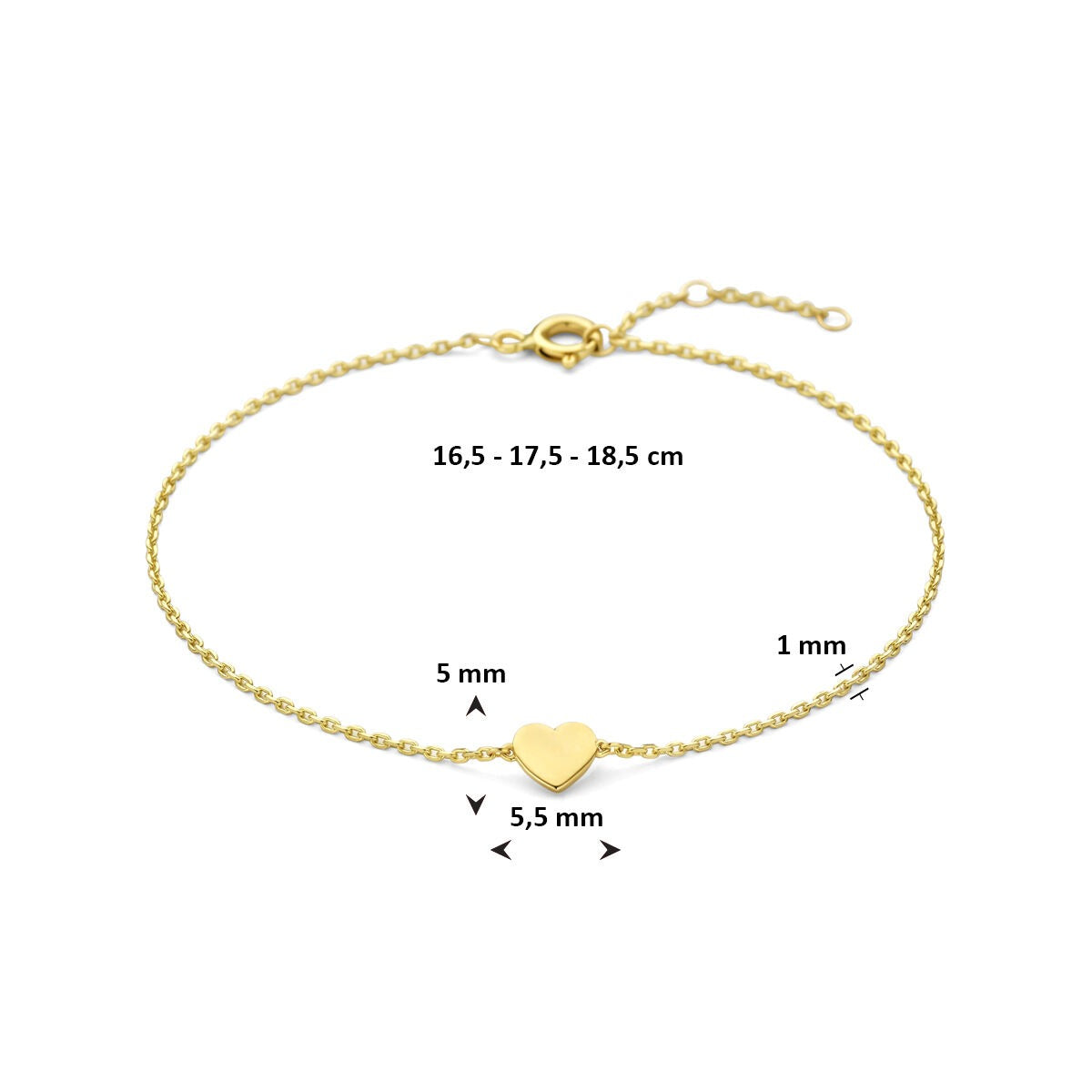 Bracciale da donna in oro giallo 14k con cuoricino