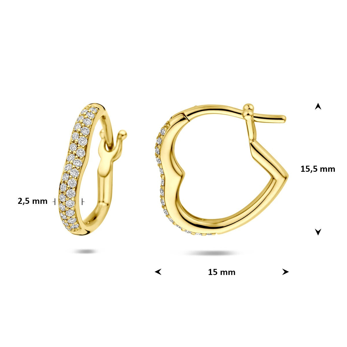 Orecchini in oro 14k a forma di cuore con diamante