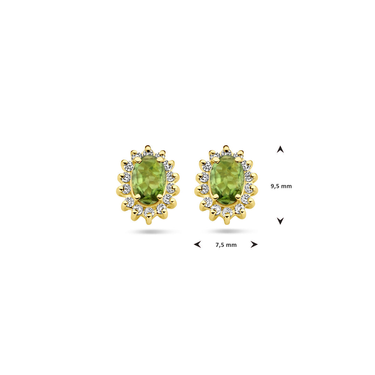 Orecchini a bottone in oro giallo 14K con tormalina e diamante