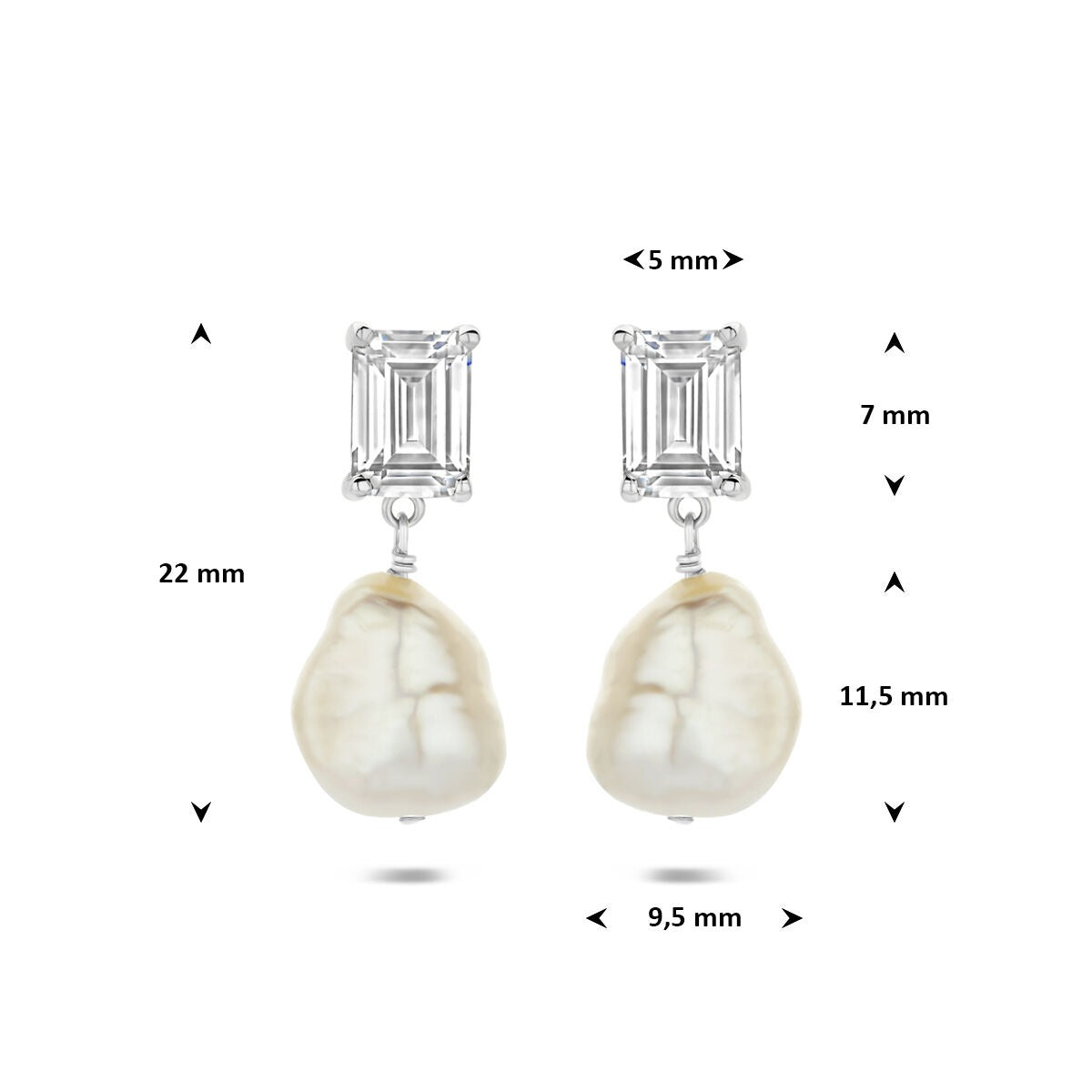 Orecchini pendenti in argento 925 con perla e zirconia