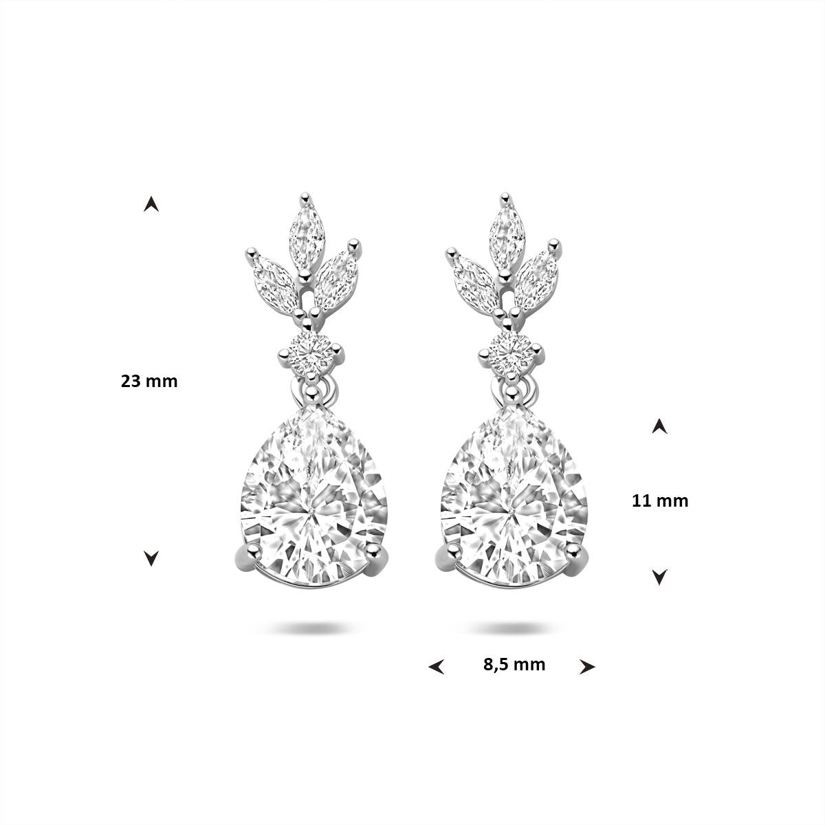 Orecchini pendenti in argento rodiato con zirconia