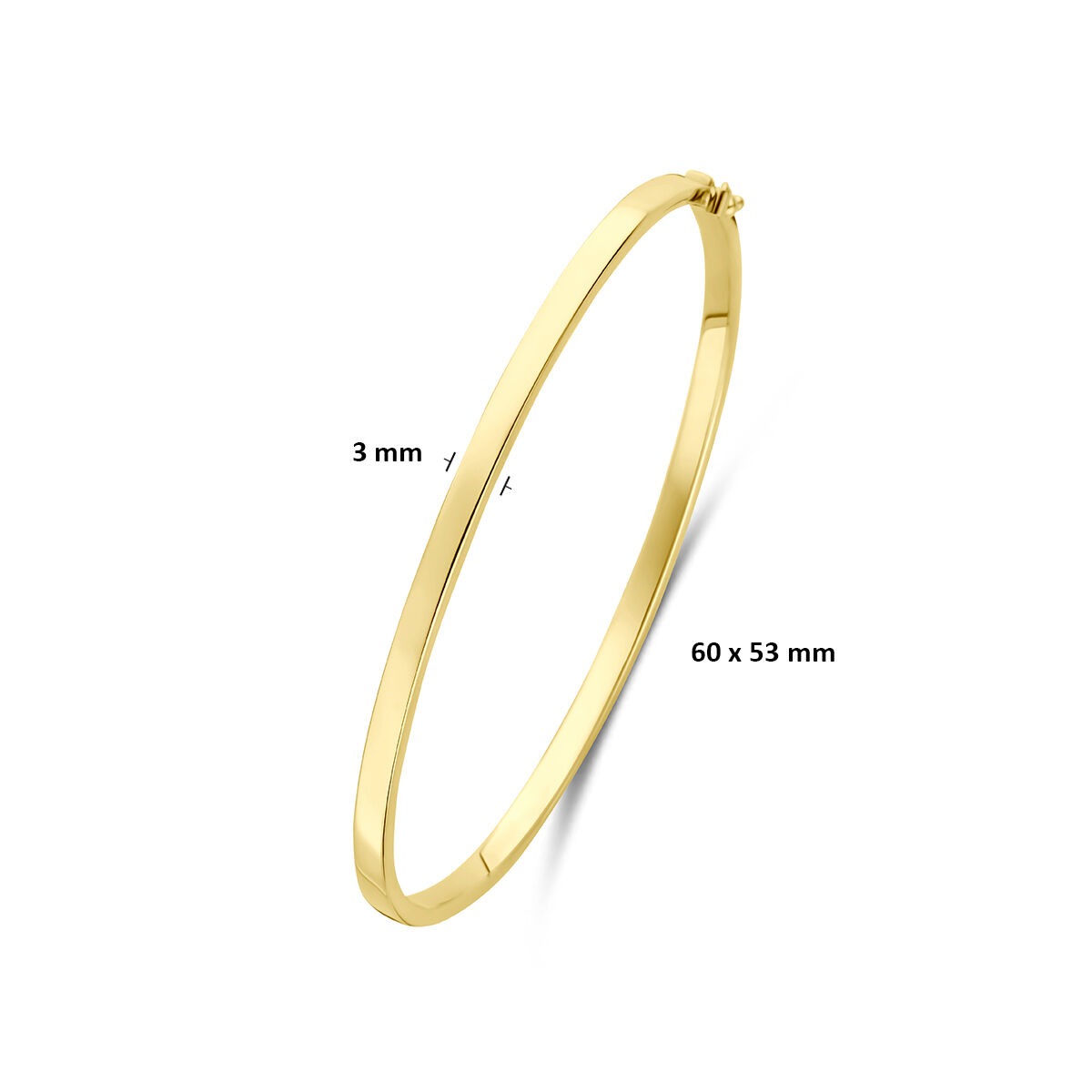 Bracciale bangle in oro giallo 9k con tubo piatto e anima in argento