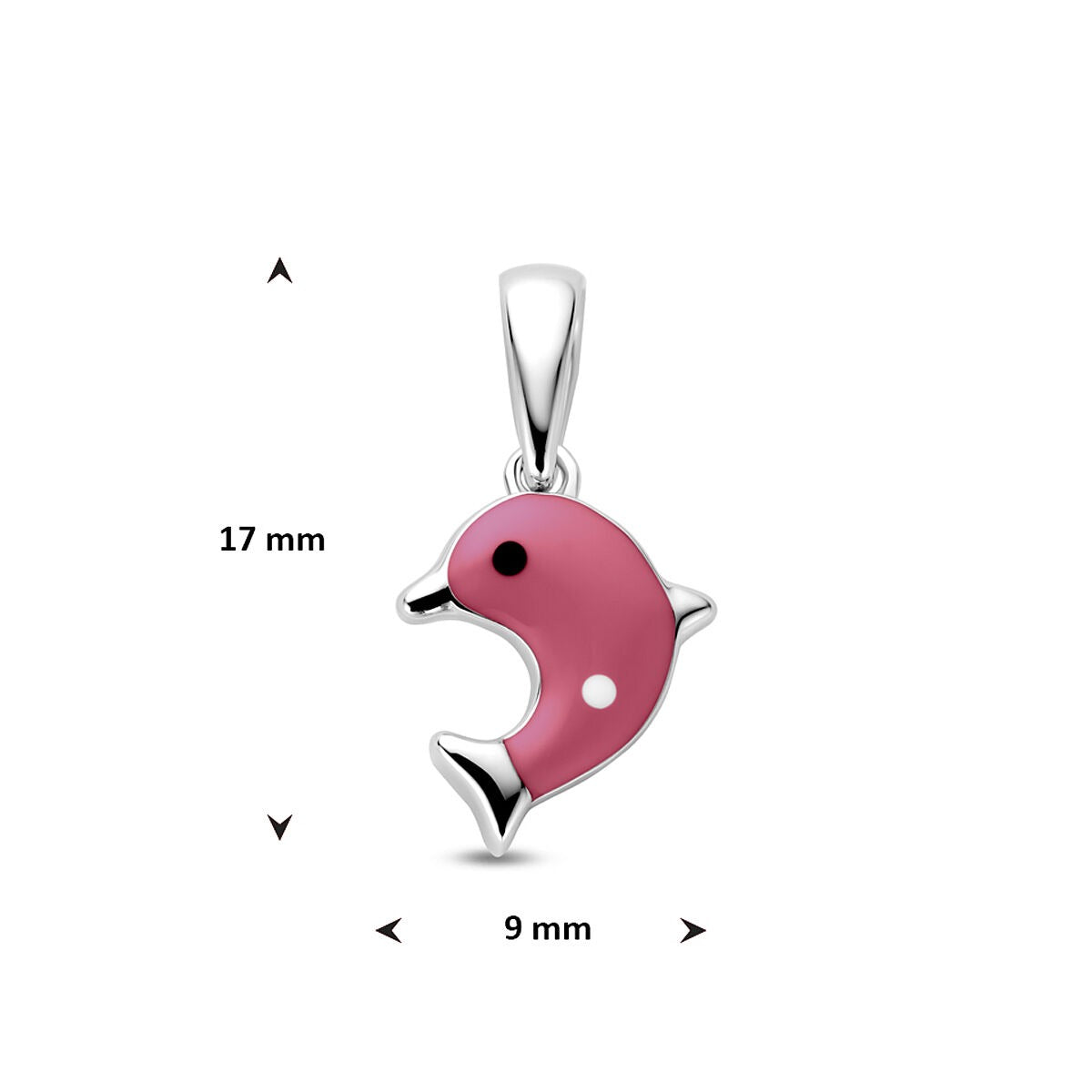 Ciondolo per bambini in argento rodiato a forma di delfino con smalto