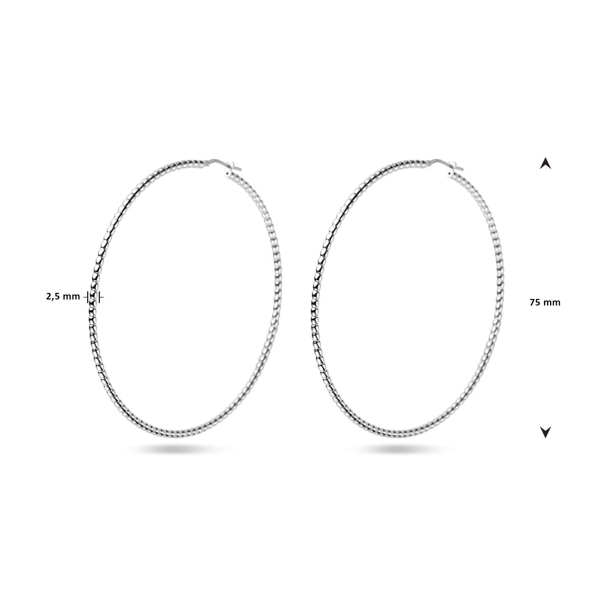 Orecchini a cerchio in argento – argento 925 rodiato, 75 mm