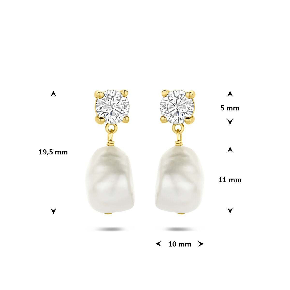 Orecchini pendenti in argento 925 placcato oro con perla e zirconi