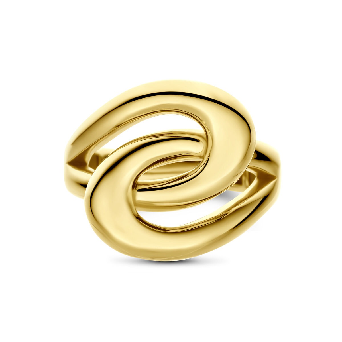 Anello da donna in oro giallo 14k con design intrecciato.