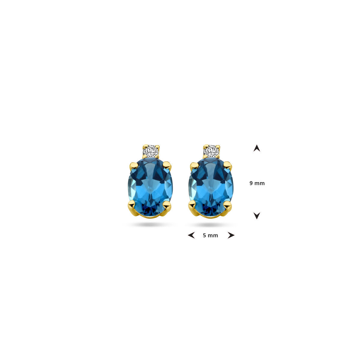 Orecchini a bottone in oro giallo 14k con topazio London Blue e diamante