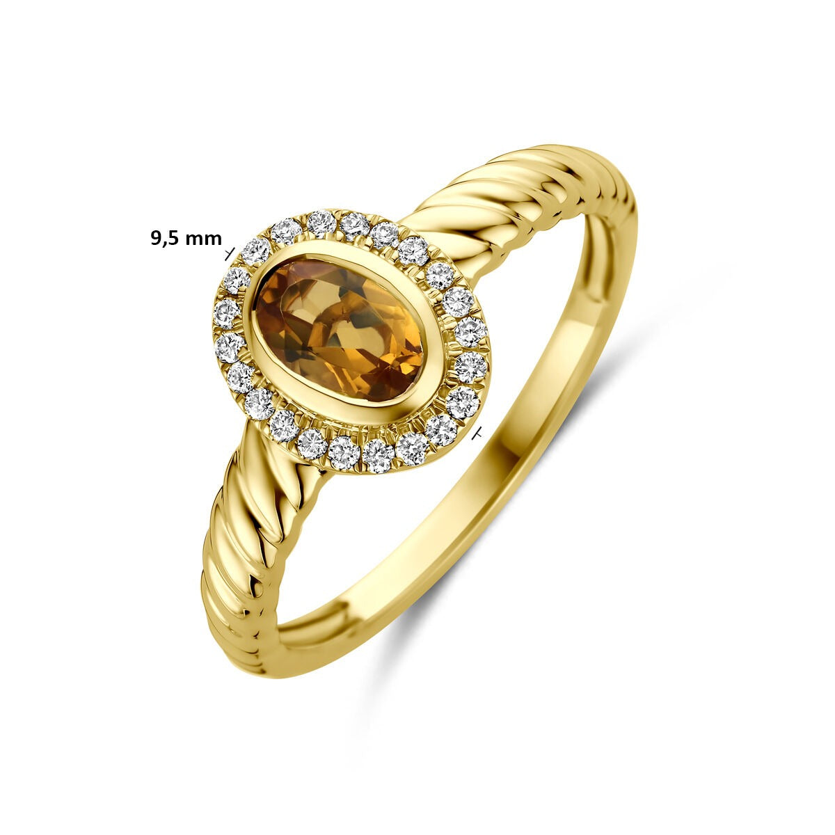 Anello in Oro Giallo 14k con Citrino e Diamante Coltivato in Laboratorio
