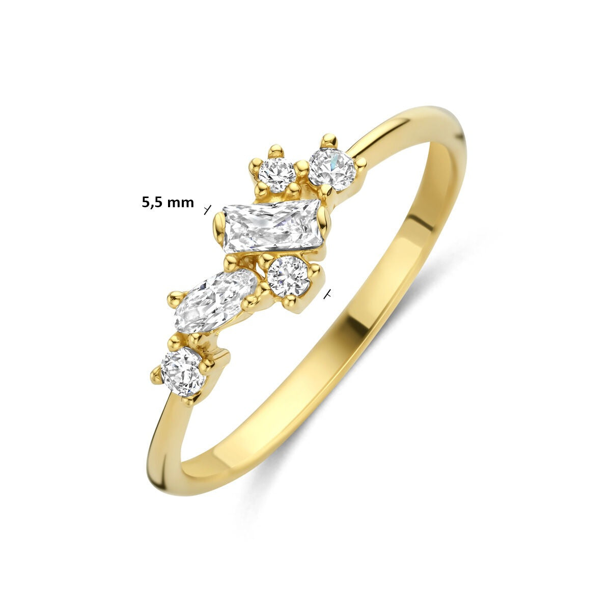 Anello da donna in oro giallo 14k con zircone a entourage