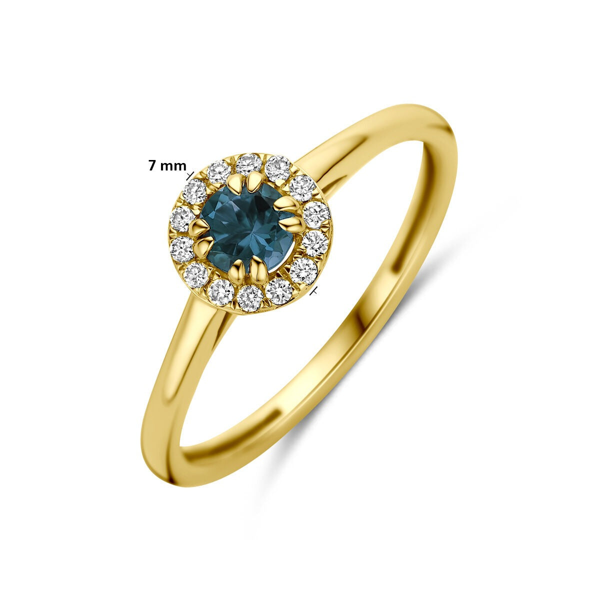 Anello in oro giallo 14k con topazio London blue e diamante lab grown