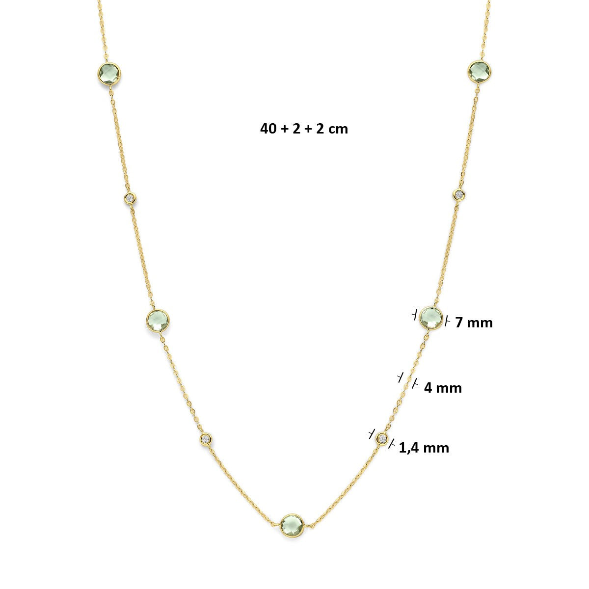 Collana in oro giallo 14k con ametista verde e diamante 0,25 ct