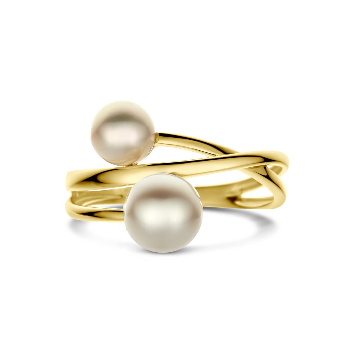 Anello da donna in oro giallo 14k con perle