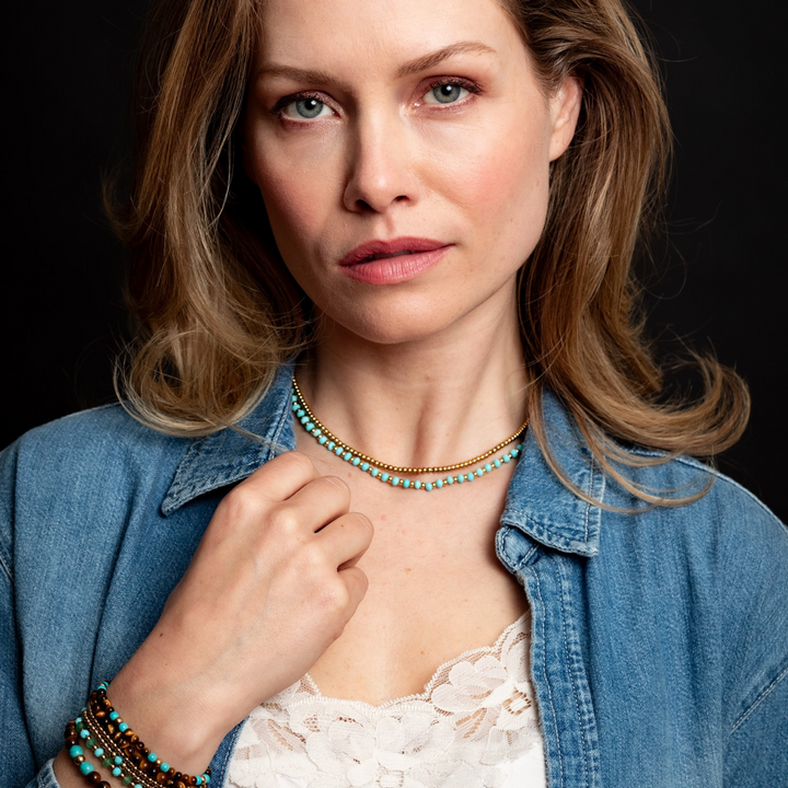 Necklace Mix Turquoise Gold - 4mm (38cm)