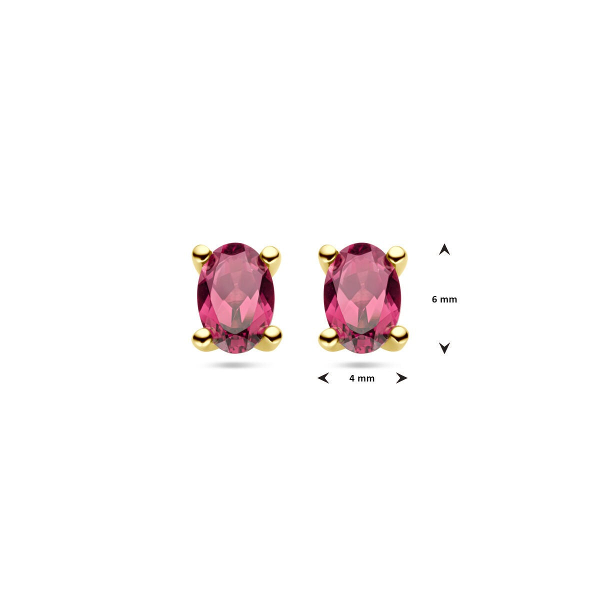orecchini a bottone in oro giallo 14k con rodolite rosa