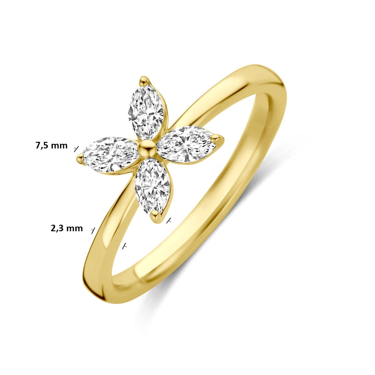 Anello in oro giallo 14k con fiore in diamanti lab grown