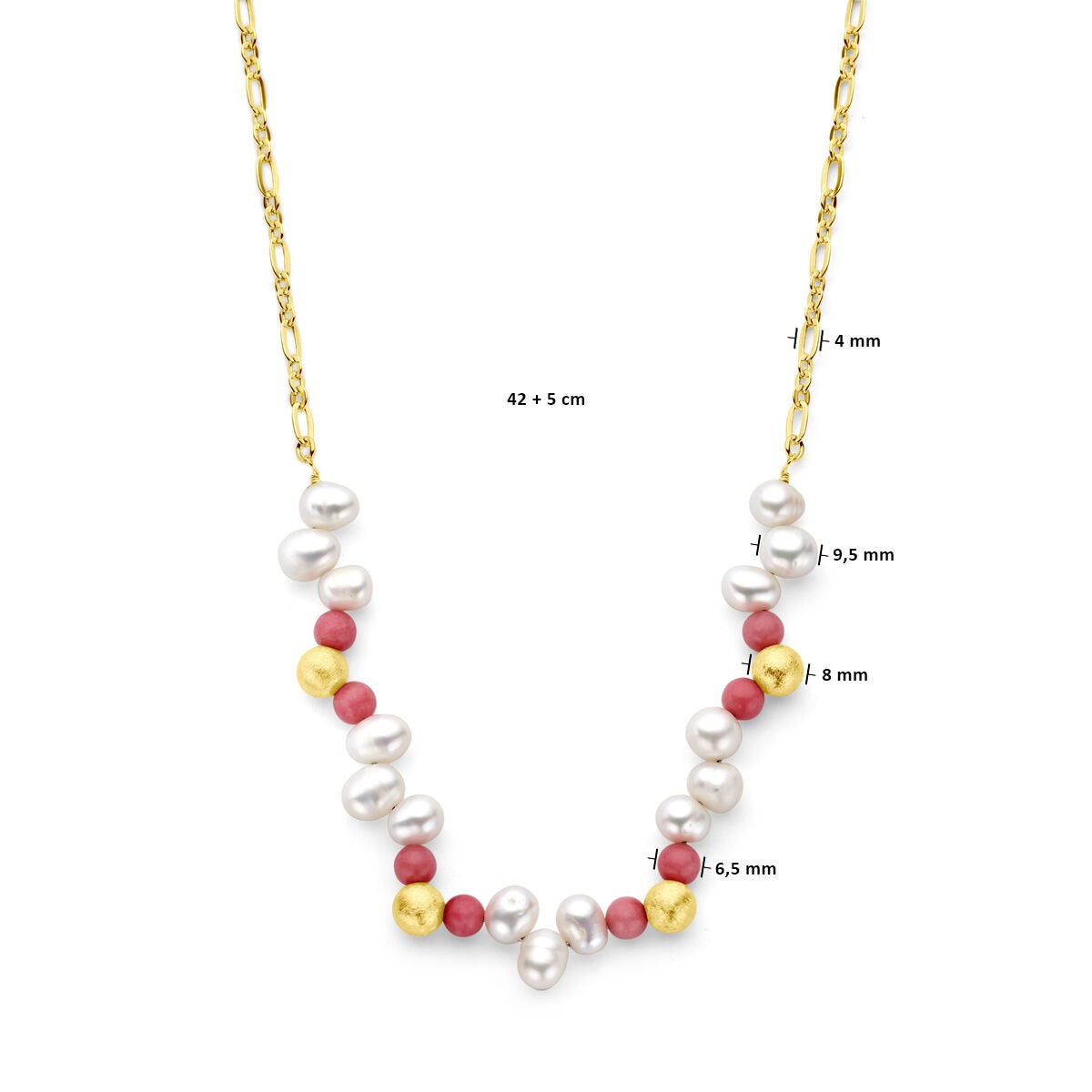 Collana in argento dorato con perle d'acqua dolce e giada rosa – argento 925
