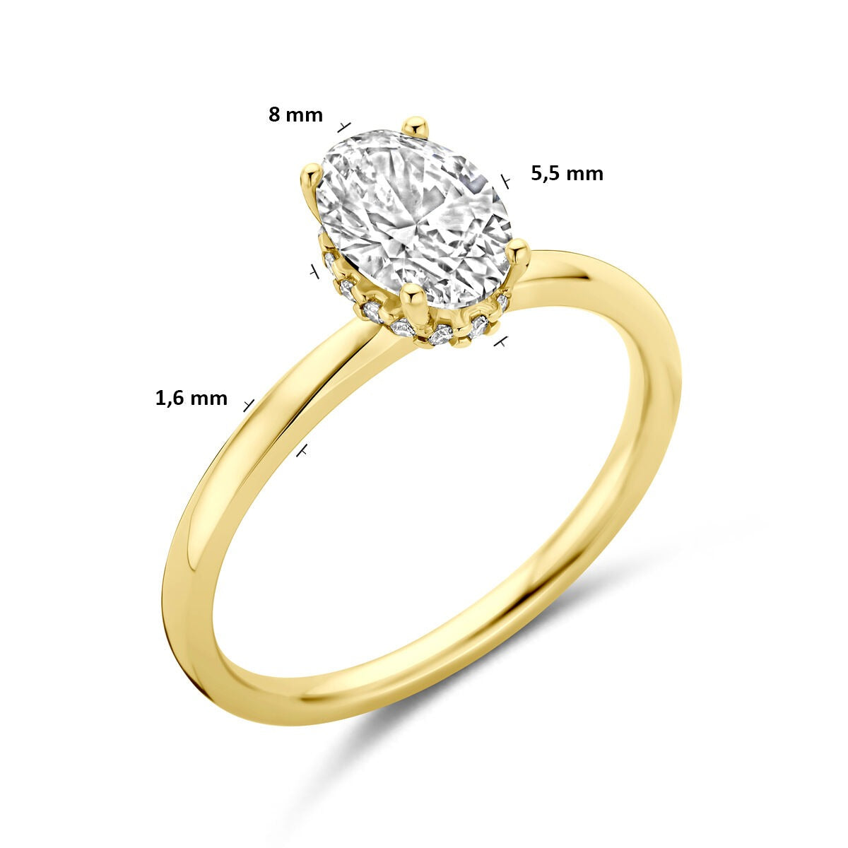 Anello in oro giallo 14k con diamante lab grown ovale