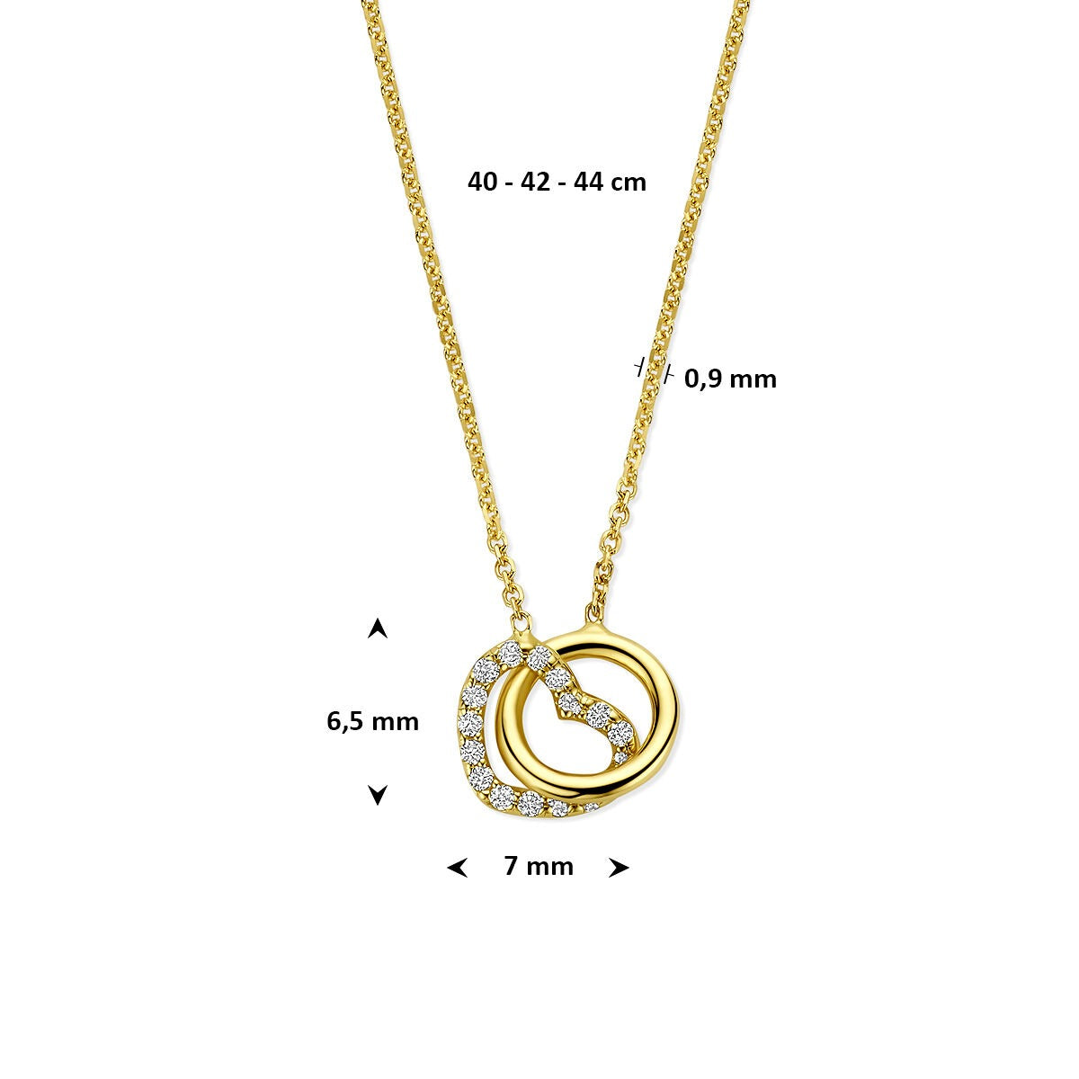 Collana in oro giallo 14k con cuore e tondino, con diamante lab grown 0.09ct
