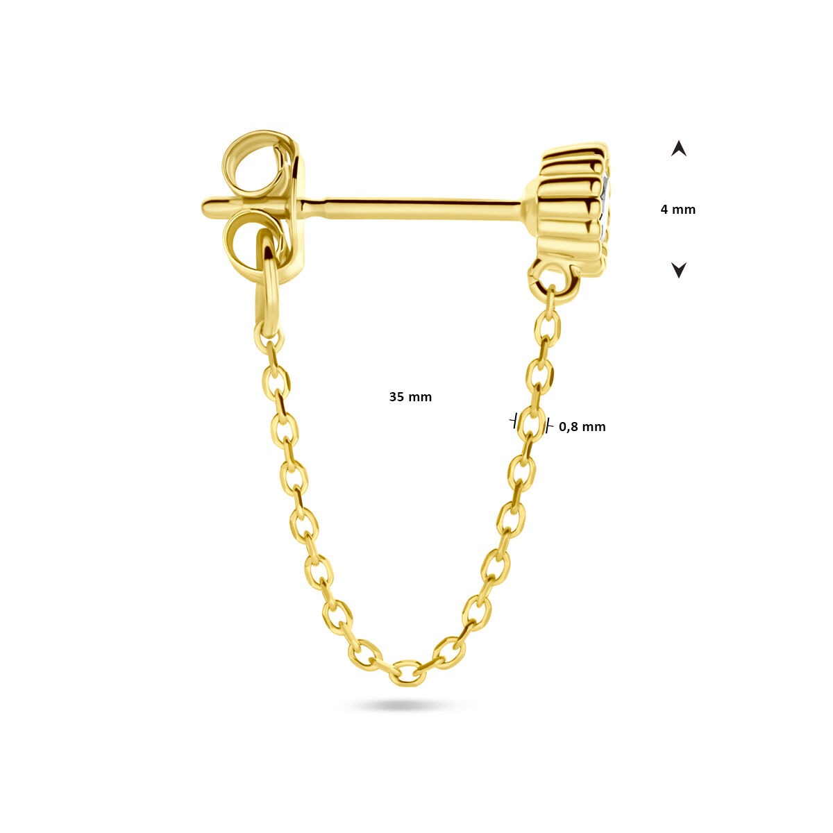 Orecchino a bottone in oro giallo 14K con zirconia – venduto singolarmente